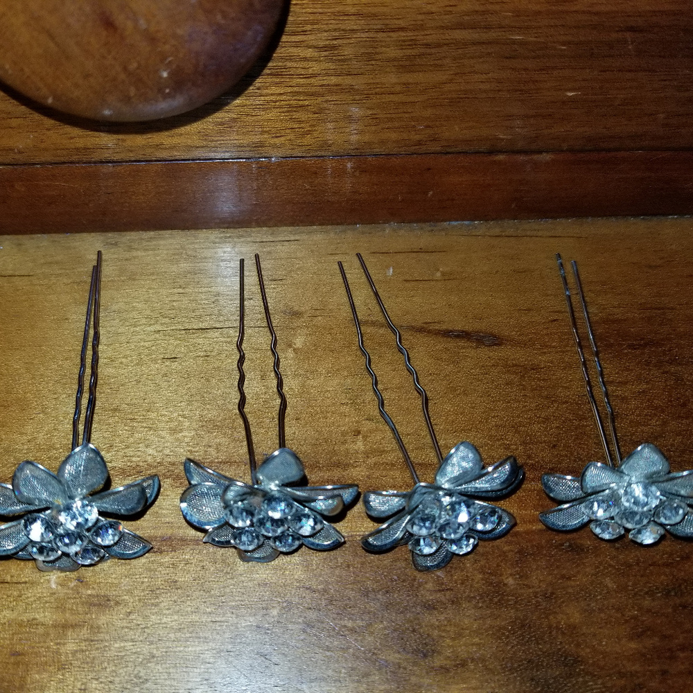 4 1950's Bride Prom formal Silver Tone Rhinestone